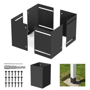 Adjustable Post Protector, 304 Stainless Steel Mailbox Post Protector, Post Sleeve Post Base Protectors for Wooden Mailbox, Deck Railing, Fences, Pergolas, Gazebos, Swing - 2 Pack, Black