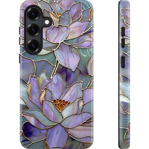 Esdot for Samsung Galaxy S24 Case - Wireless Charging Compatible  Dual-Layer Soft Silicone + Hard Shell - Wildflower Design - Protective Phone Cover for Women Girls - Abstract Lotus