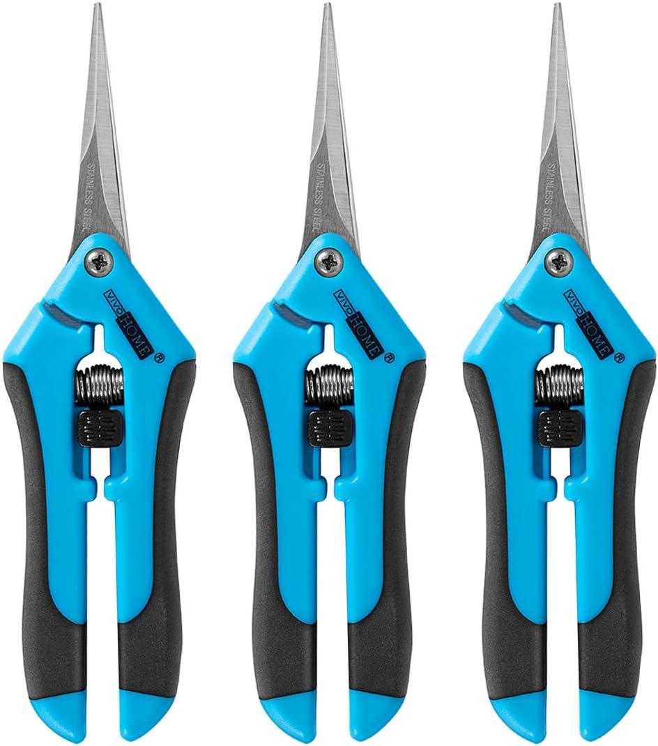 VIVOHOME Gardening Hand Pruner with Straight Stainless Steel Blades Non-stick Pruning Shear Bonsai Cutter Blue for Potting (Pack of 3)