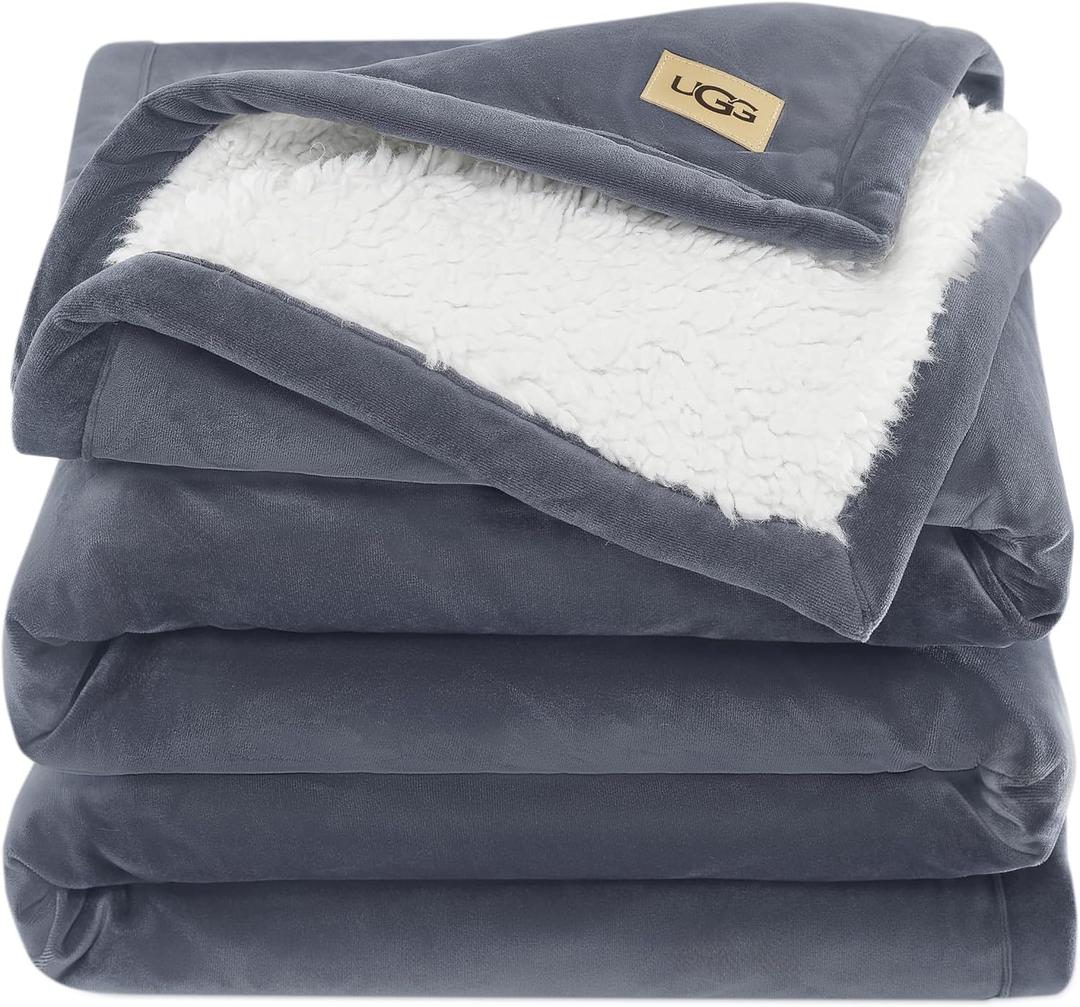 UGG Bliss Throw Blanket Plush Soft Fleece Fluffy Blankets for Bed or Couch Oversized Warm Reversible Machine Washable Medium Weight Home Decor Giftable Throw, 50-inch x 70-inch, Imperial Blue