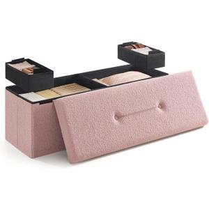 SONGMICS Storage Ottoman Bench, Storage Chest, 15 x 43 x 15 Inches, Foot Rest Stool, End of Bed Bench, Load up to 660 lb, for Living Room, Bedroom, Entryway, Jelly Pink ULSF097R01