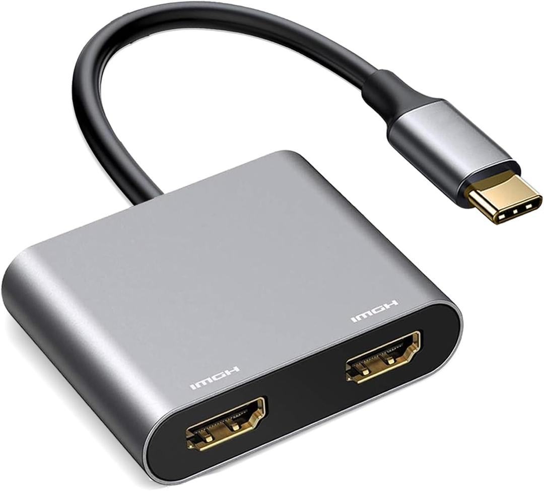 USB C to Dual HDMI Adapter 4K@60Hz, Type C to HDMI Splitter for Dual Monitors, USB C Hub Extend Display for MacBook Air/Pro, Laptops That Support DP ALT Mode