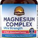 Vitalitown 10 in 1 Magnesium Complex Supplement - 400mg Elemental Magnesium Chelated with Glycinate, Citrate, Malate, Taurate & More - for Sleep Heart Energy - Non-GMO, Vegan, 90 Caps, Exp 11-2028