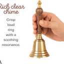 Hand Bell with Antique Brass Finish and Wooden Handle Perfect for Weddings, Schools, Games, Reception Desks, Religious Ceremonies & Events 3 Diameter, 8 Height