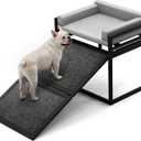 Non Slip Dog Ramp with Seat Extra Wide Seat Doggie Mate Stairs Grey | Metal Frame Puppy Chair for High Bed Couch Office,Dachshunds Ladder,Washable Cushion Pet Step for Small Old Pets,Cat Ladder