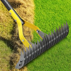 Heavy Duty Thatch Rake for Lawns -15" Dual-Action Dethatcher Thatching Rake with Sharp Blade for Dead Grass Removal,Soil Loosening,Lawn Dethatching,70" Manual Thatcher for Yard,Garden, Lawn