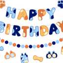 Pre-Strung Happy Birthday Banner, NO DIY Birthday Decorations with Circle Dot GarlandHappy Birthday Party Decorations for Women Men Girls Boys (Blue Orange)