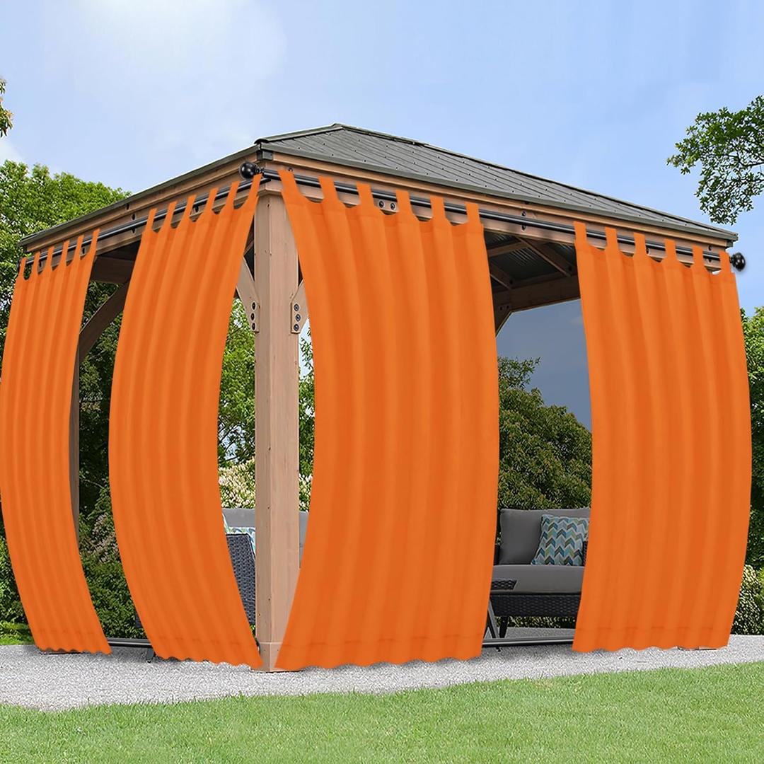 PureFit Outdoor Curtains for Detachable Sticky Tab Top Patio Waterproof  Weatherproof, UV and Fade Resistant Outside Curtains for Gazebo, Porch, Pergola, Privacy Curtain, 54 x 84 in, 2 Panels, Orange