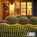 Lovelite 120 LED Christmas Net Lights, 5ft x 5ft Mesh Lights Outdoor 8 Modes Timer, Waterproof Connectable String Lights Clear Wire Plug in for Bushes Lawns Garden Holiday Wedding Party - Warm White