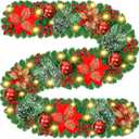 Prelit Artificial Christmas Garland,9FT Christmas Wreath for Christmas Decorations,Christmas Garlands with Lights,Rattan Decorations Xmas for Fireplaces Stairs,Holiday,Wedding Party,Evergreen