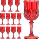 7OZ Plastic Wine Glasses, Reusable Vintage Goblets Unbreakable Drinking Glasses Crystal Water Cups Champagne for Wedding, Parties, Mother's Day (11, Red)