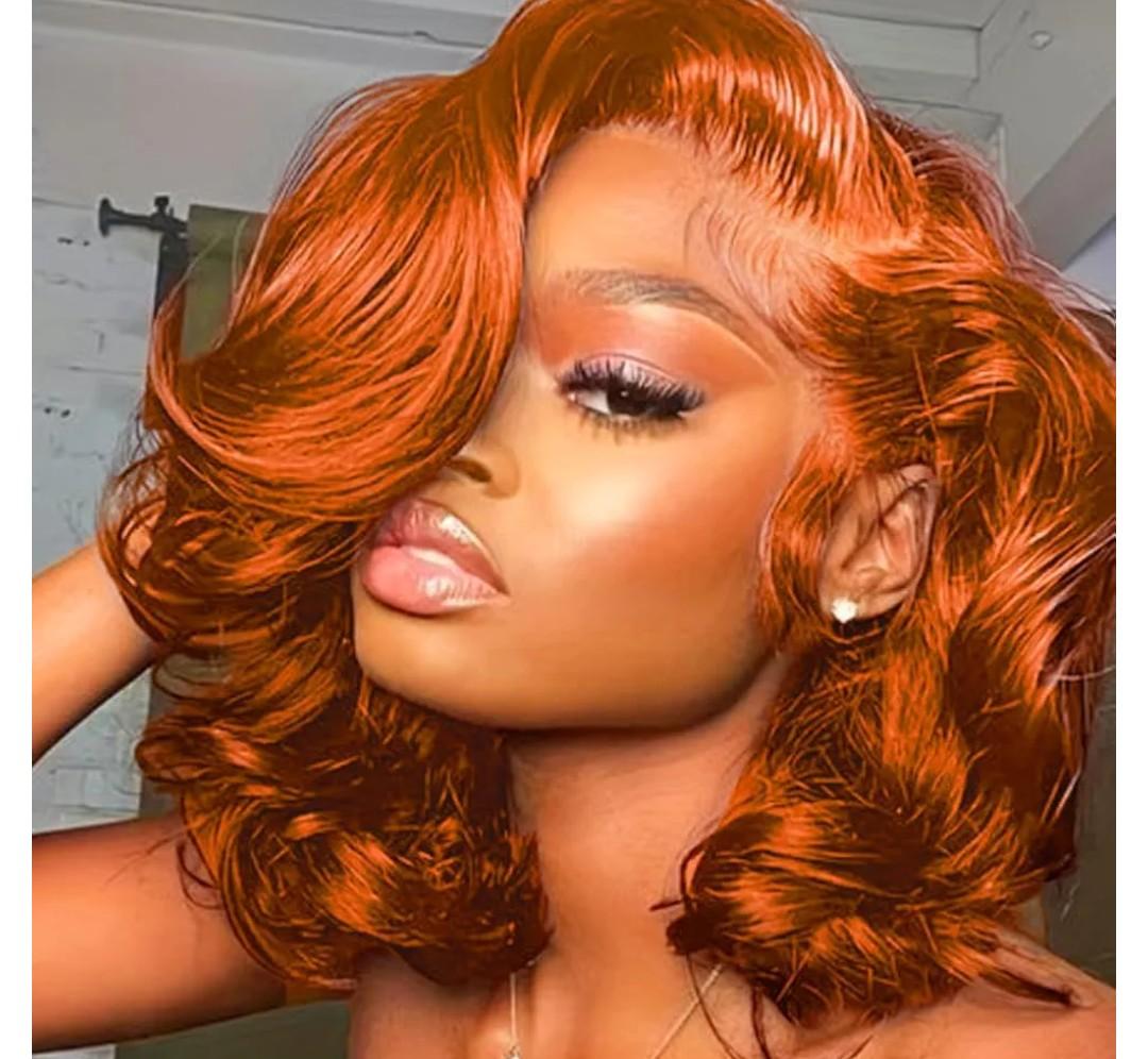 Ginger Bob Wig Human Hair Ginger Orange 13x4 Lace Front Wig Human Hair 180 Density Body Wave Short Bob Wig 350 Ginger Glueless Wigs Human Hair Transparent Lace Frontal Pre Plucked 10 Inch