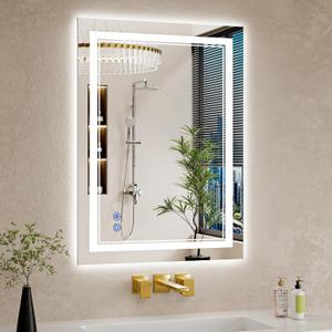 22"x30" LED Bathroom Mirror with Lights, Anti-Fog, Backlit + Front Lit, Dimmable, Led Vanity Mirror for Wall, Lighted Bathroom Mirror, 3 Colors, Shatter-Proof Tempered Glass