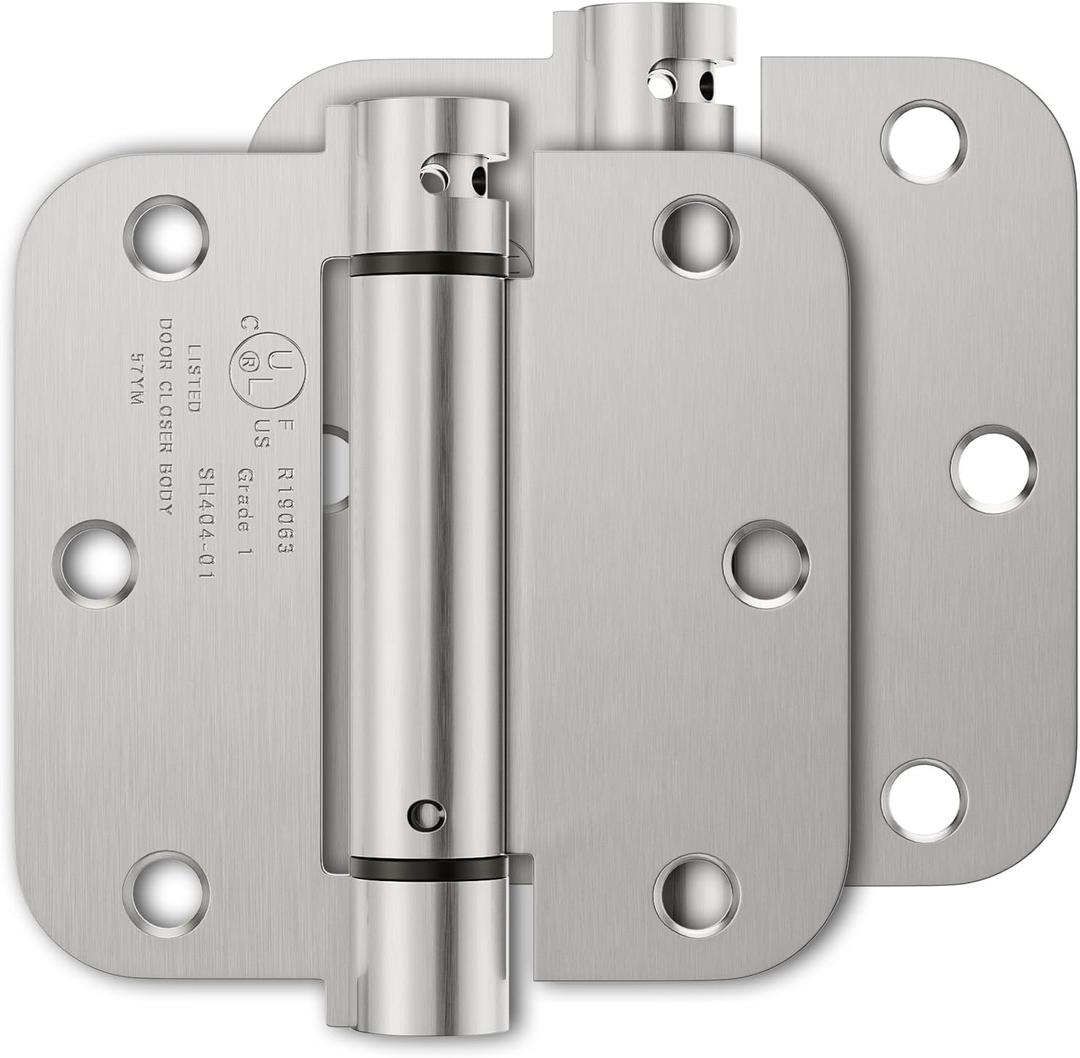 Luxbaro 2 Pack Self Closing Door Hinges 3.5 Inch, Spring Door Hinge with 5/8'' Radius Corners, Adjustable Tension for Garage, Front Door, Back Door, for Left and Right Hand Door, UL Listed