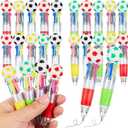 Kosiz 24 Pack Soccer Party Favors Sport Pen Multicolor 4 in 1 0.5mm Ballpoint Pen for Office Sport Lover Novelty Valentine's Day Gifts Goodie Bags Stuffers