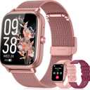 Smart Watch for Women Men- 1000mAh Battery Answer/Make Call, Fitness Step Tracker Watch with Sleep Monitor/Activity Counter/110+ Sport Mode for Andriod iPhone iOS Compatible - 3 Straps, Pink