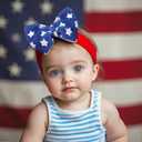 Baby Girl Bows Newborn Headband 0-6 Months Infant Big Bows for Birthday/Baby Shower/Photography/Baby Gifts (Blue Star & Heart Flag)
