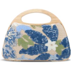 Oweisong Floral Beaded Clutch Purses for Women Summer Embroidery Sequin Handbag Top Handle Evening Bag for Formal