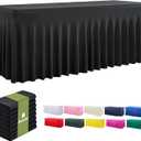 leegleri Black Spandex Table Clothes for 8 Foot Rectangle Tables, 8 Pack Wrinkle Free Rectangle Table Cloth 8ft Stretch Fitted Tablecloths with Skirt for Parties Weddings Birthday Banquet Baby Shower