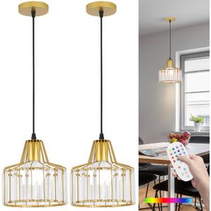 Battery Operated Pendant Lights,Rechargeable Pendant Light with Remote,Gold Pendant Light Fixtures for Kitchen Island,Modern Crystal Hanging Lights for Bedroom,Dining Room Hallway Entryway