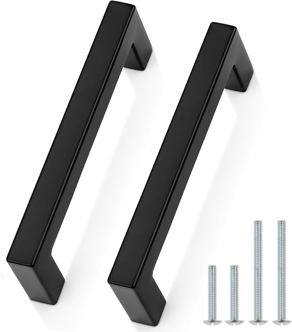 Probrico Cabinet Handles Stainless Steel Kitchen Drawer Pulls Square Bar Cabinet Hardware for Kitchen Bathroom Cupboard Dresser Black 5 Pack 4 Inch (102mm) Hole Center
