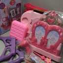 Toddler Vanity Magic Makeup Set Table & Chair Girl Toy Automatically Mirror with Music Light Pink Toys for 2 3 4 Year Old Girl Hair Salon Pretend Play Princess Dress Up Playset Valentine Gift age 3-5