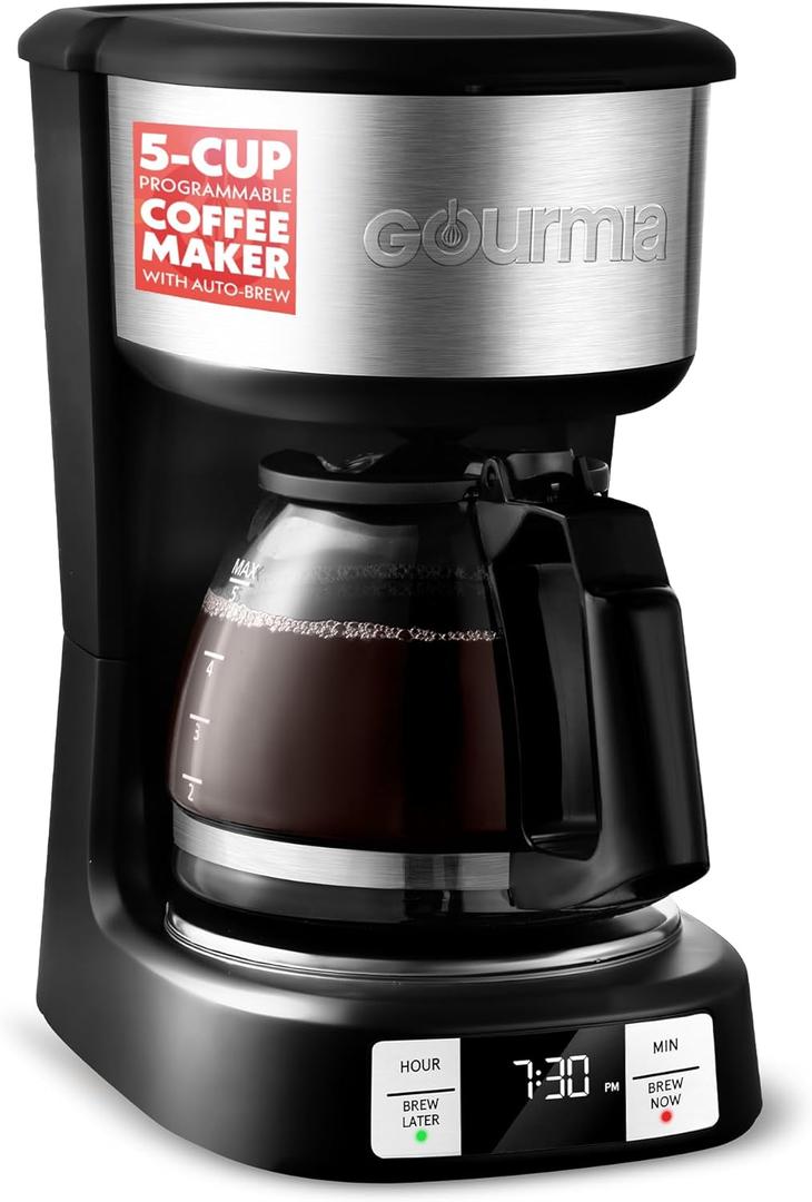 Gourmia Drip Coffee Maker – 5 Cup, OneTouch Brew, Pause & Serve, Adjustable 4 Hr Keep Warm, EZView Water Window, Black