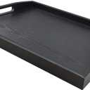 DILLMAN Serving Tray Large Black Wood Rectangle Food Tray Butler Tray Breakfast Tray with Handles (Medium) (16.5" x 12.6" x 1.6")