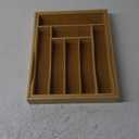 Expandable and Adjustable Bamboo Drawer Organizer Tray - Cutlery Drawer Organizer for Kitchen Utensils, Silverware Organizer with Dividers, 7-9 Slots with Curved Grooves (Natural)