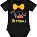 IMEKIS Baby Boys 1st 2nd Birthday Outfit Bowtie Romper with Suspenders Red Shorts Headband Sets Cake Smash Photo Shoot (Black)