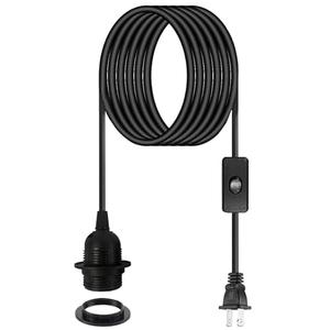 Plug in Pendant Light Cord - 15Ft Hanging Light Kit E26/E27 Light Socket Hanging Lantern Lamp Cord with On/Off Switch, Black