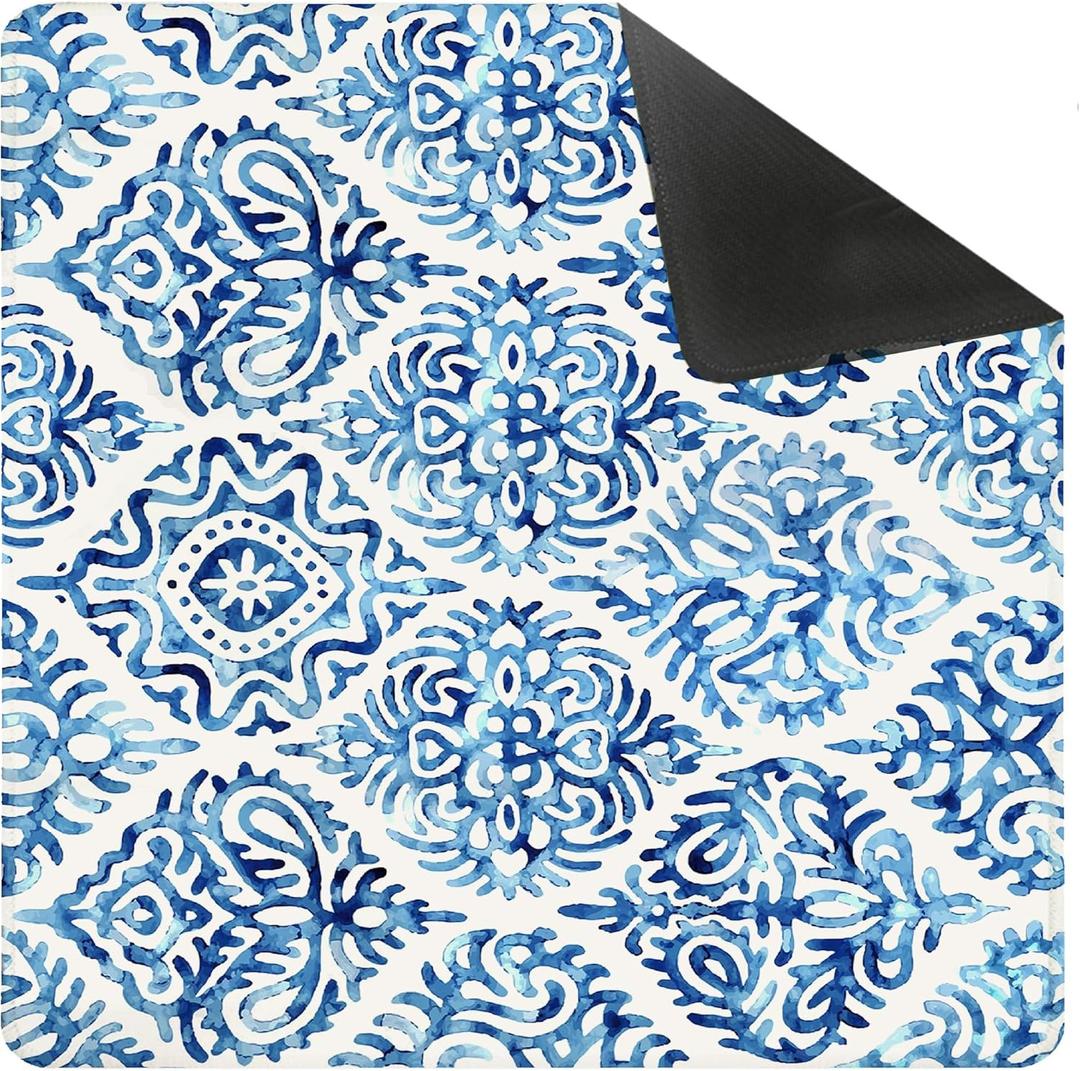 Blue and White Chinoiserie Mahjong Mat for Table 31.5 x 31.5 in, Mahjong Gifts for Women, Grandmillennial Blue Chinese Floral Anti-Slip Table Cover Tablecloth for Poker Board Card Tile Game