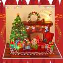 Hxezoc 3D Fireplace Music Christmas Card with Lights, Wish You A Merry Christmas Music Play Xmas Gift Cards for Family Members Friends Classmates Members Gifts Supplies