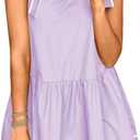 Wenrine Womens Summer V Neck Mini Dress Tie Shoulder Sleeveless Contrast Loose Casual Beach Dresses (Small, Light Purple)