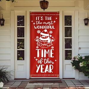 Likjad Christmas Snowman Xmas Door Covers Banners Photography Background Backdrop for Front Porch Farmhouse Home Indoor Outdoor Decoration, 35 * 79 Inch
