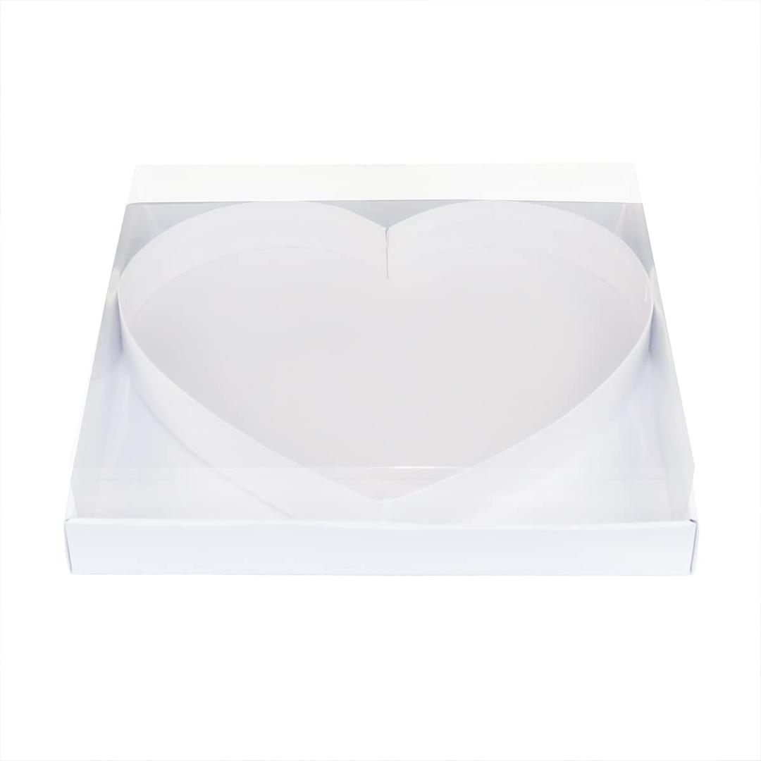 WENPACK 12.5" Cardboard Fillable Heart Shaped Mache Charcuterie Sweets Candy Decorative Box with Clear Lid (White, Heart)