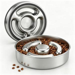 AIPERRO Slow Feeder Dog Bowl Stainless Steel, 2 Cups Metal Non-Slip Dog Food Bowls, Dogs Water Bowl for Small & Medium Sized Dogs, Fun Bloat Stop Pet Bowl for Fast Eaters, Slows Down Pets Eating