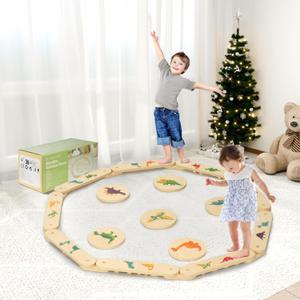 COSYLAND Wooden Balance Beam for Kids - 15 PCS Toddler Balance Beams and Stepping Stones - Sensory Balance Beam for Indoor Obstacle Course, Toys for Kids Age up 18 Months, Dinosaur (15.7 inches)
