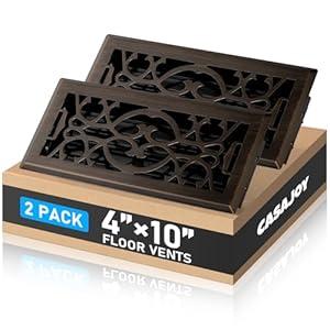 CASAJOY 4x10 Inches Floor Register, Heavy Duty Metal Walkable Floor Vent, Easy Adjust Air Supply Decorative Floor Vent Covers for Home- Gun Black Bronze, 2 Pack