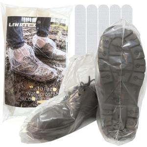 10 Pairs Waterproof Shoe Covers Disposable with 20 Anti-Slip Strips, Upgraded Non-Slip Overshoes for Rain & Snow, Heavy Duty Plastic Boot Protectors for Men Women by LIWRTCX (Adult)