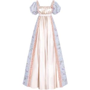 LTAKK Regency Dress Women Regency Costume Empire Waist Tea Party Victorian Gown with Sash and Corsage (Large, Pink)