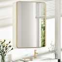 Bathroom Mirror 24x36 inch, Rustproof Aluminum Metal Framed Mirror for Wall, Matte Gold Bathroom Vanity Mirror, Shatterppoof Mirror, Living Room, Hanging or Leaning Horizontal or Vertical