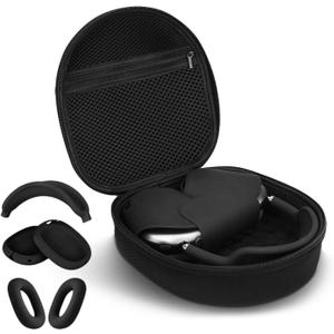 3 in 1 Silicone Cover and Case for Apple Airpods Max Headphones, AirPods Max Hard Case and Anti-Scratch Ear Pad Case/Ear Cups/Headband Covers Accessories (Black)