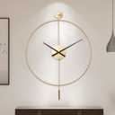 YISITEONE Classical Large Decorative Wall Clock with Pendulum, Modern Non-Ticking Silent Metal Wall Clocks for Living Room, Bedroom, Study, Office, 23.6" (Gold)