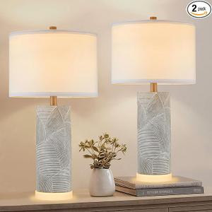 Kyrid Farmhouse Table Lamps Set of 2 – 23.25″ Rustic Gray Bedside Lamps, Living Room Bedroom Décor(Bulbs Included)