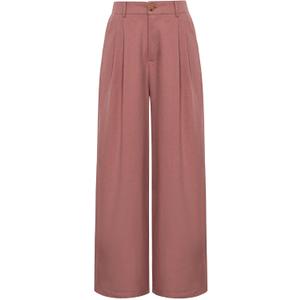 GRACE KARIN Wide Leg Pants for Women Cotton Linen Business Casual Long Trousers Palazzo Pants with Pockets (Medium, Pink Purple)