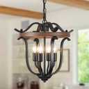 Black Farmhouse Chandelier 4 Lights, Vintage Cage Chandeliers E12 Base Ceiling Light Fixtures Semi Flush Mount Lantern Pendant Light for Dining Room Entryway Hallway Foyer Kitchen, 15.7 Inches