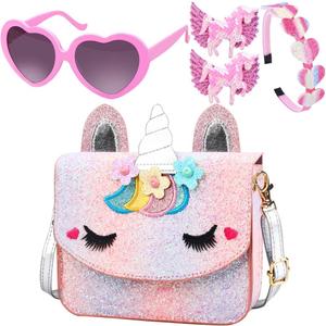 Unicorn Purse for Little Girls,Toddlers Crossbody Bags Kids with Accessories Cute Flap Bag Kids,Sunglass for Girls, Pink11, Fashion