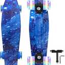 Nattork Skateboards 22 Inch Mini Cruiser Skateboard Complete Retro Skate Boards with Colorful Light Up Wheels for Kids Girls Boys Beginners