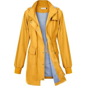 PITINAN Rain Jackets For Women Waterproof Rain Coats with Hood Lightweight Windbreaker Outdoor Womens Raincoats (Medium, Yellow)